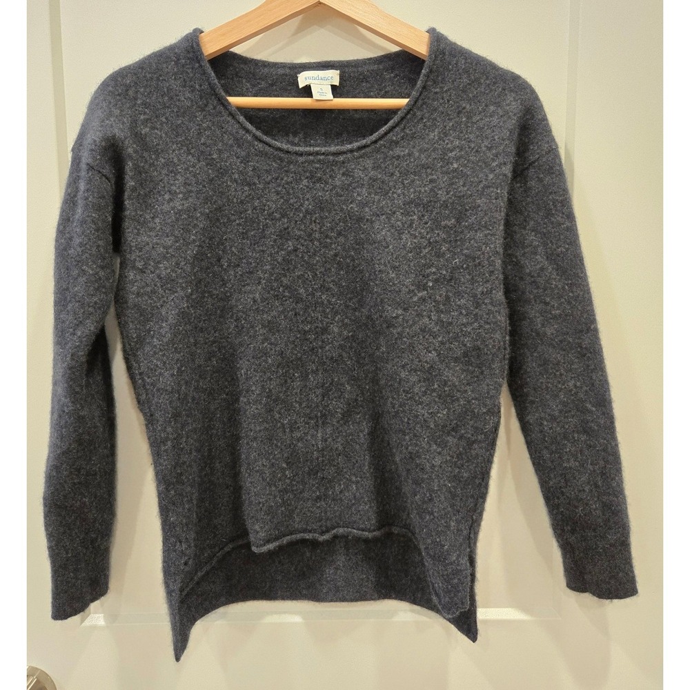 Sundance Charcoal Gray 100% Cashmere Crewneck Sweater High Low Hem Womens Small